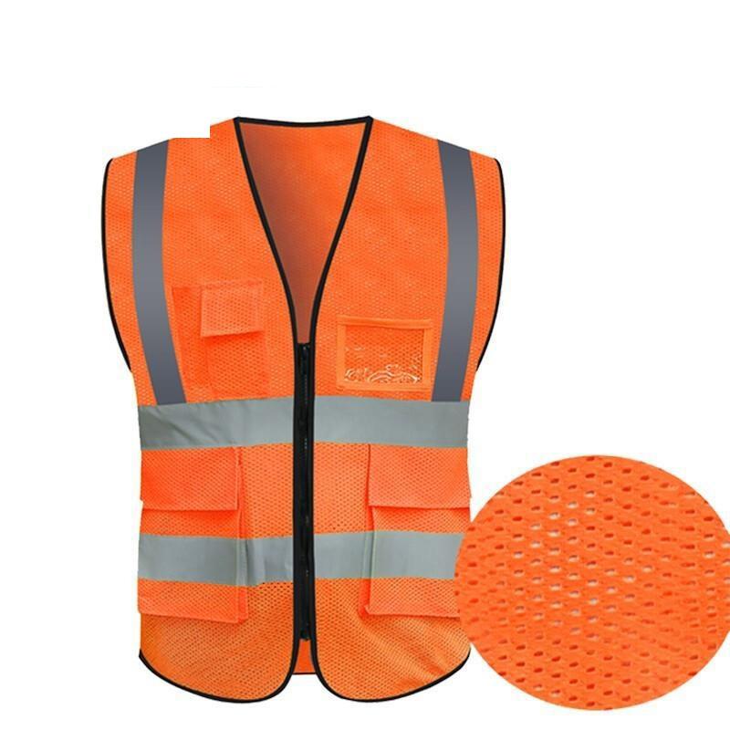 6 Pieces Orange Breathable Mesh Multi Pocket Reflective Vest Traffic Protection Reflective Vest Warning Clothing Construction Road Maintenance