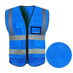 6 Pieces Dark Blue Breathable Mesh Multi Pocket Reflective Vest Traffic Protection Reflective Vest Warning Clothing Construction Road Maintenance