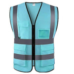 Sky Blue Multi Pocket Reflective Vest Traffic Protection Reflective Vest Warning Clothing Construction Road Maintenance