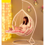 Hanging Chair Family Balcony  Hammock Hanging Basket Rattan Chair Rocking Chair Rattan Single Person With Armrest + Pedal - White