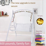 Outdoor Swing Leisure Rocking Chair Hanging Chair Athens White + Double Exquisite Cushion Flower Rattan + Colored Lamp