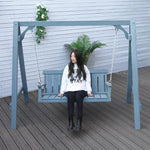 Anticorrosive Wood Swing Hanging Chair Balcony Garden Swing Household Solid Wood Rocking Chair Single Support Swing Haze Blue
