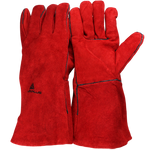 One Pair Electric Welding Gloves Heat Insulation And Wear Resistance Cow Leather Welding High Temperature Resistance Thickening Lengthened Industrial Labor Protection Gloves Red L