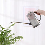 Stainless Steel Long Mouth Watering Pot Multi Meat Watering Pot Household Gardening Potted Watering Pot Tool Transparent Gray 1L