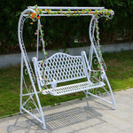 Outdoor Swing Indoor Hanging Basket Iron Rocking Chair White Outdoor Cradle Courtyard Balcony Double Swing White Lattice + Pedal + Awning With Chain