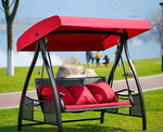 Outdoor Swing Hanging Chair Courtyard Double Rocking Iron Inner Basket Rattan Balcony Household Khaki Panama Third Generation (three Person) Dual-purpose Model
