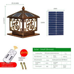 Solar Lamp Courtyard Lamp Column Head Lamp Outdoor Waterproof Villa Wall Head Yard Fence Gate Column Lamp Fuzi Column Lamp Ancient Copper Solar Energy