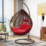 Hanging Chair Household Balcony Basket Rattan Indoor Room Dormitory Swing Rocking Outdoor Double Lazy Hammock European Bird's Nest Drop Single Coffee - Deluxe Version [armrest + Large]