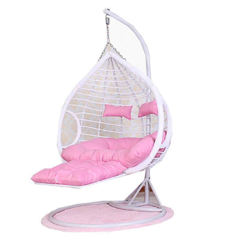 Hanging Blue Rocking Chair Basket Household Balcony Rattan Indoor Swing Outdoor Hammock European Bird's Nest Drop Single White Luxury Version [armrest + Large]