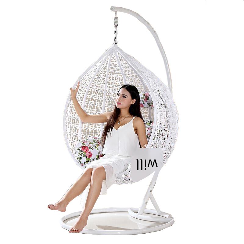 Double Basket Rattan Chair Hanging Household Hammock Indoor Leisure Balcony Swing Lazy Bird's Nest Drop Chair Cradle Chair Single White Flagship