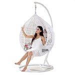 Hanging Basket Indoor Outdoor Leisure Rattan Art Rocking Cradle Swing Chair Balcony Bedroom Single Bird's Nest Lazy Reclining Furniture White + Cushion