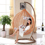 Hanging Basket Indoor Outdoor Leisure Rattan Art Rocking Cradle Swing Chair Balcony Bedroom Single Bird's Nest Lazy Reclining Furniture White + Cushion