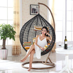 Hanging Basket Indoor Outdoor Leisure Rattan Art Rocking Cradle Swing Chair Balcony Bedroom Single Bird's Nest Lazy Reclining Furniture White + Cushion