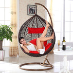 Hanging Basket Indoor Outdoor Leisure Rattan Art Rocking Cradle Swing Chair Balcony Bedroom Single Bird's Nest Lazy Reclining Furniture White + Cushion