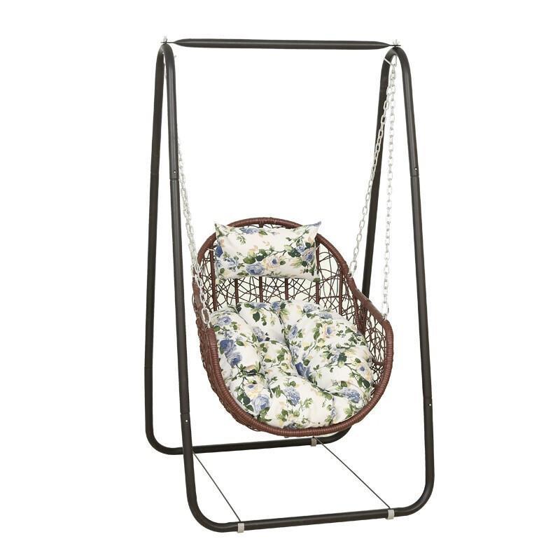 Hanging Basket Rattan Chair Single Child Swing Indoor And Outdoor Household Rocking Balcony Orchid Bird's Nest Rocking Chair Tesiyou Reinforced White (with Cushion + Carpet)