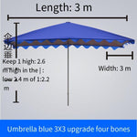 Sun Umbrella Outdoor Sunshade Stall Solid Big Square Commercial Business Large Ground Stall Sun Umbrella 3x3 Blue Silver Glue (four Bones)