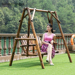 Outdoor Solid Wood Rocking Chair Carbonized Swing Hanging Chair Park Courtyard Balcony Leisure Chair Double Tables And Chairs Antiseptic Wood Hanging Chair Small Swing