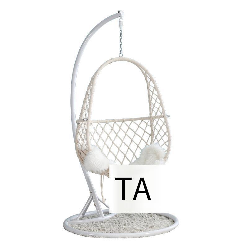 Hanging Chair Net Red Basket Rattan Bedroom Swing Girl Single Family Indoor Balcony Orchid Chair Hammock Cradle Chair A Beige Single Person