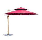 Roman Umbrella Solar Courtyard Outdoor Stall Big Retractable Tent Pavilion Villa Balcony Terrace Advanced Local Gold 3m Square Umbrella + 130kg Water Tank Base + Solar Lamp Wine Red