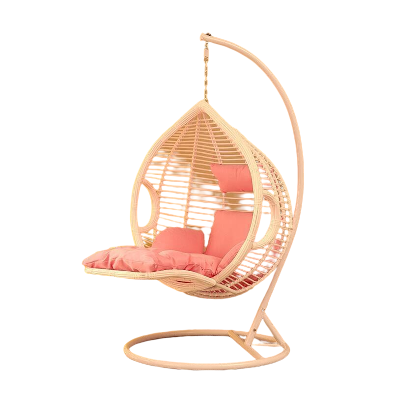 Hanging Chair Family Balcony  Hammock Hanging Basket Rattan Chair Rocking Chair Rattan Single Person With Armrest + Pedal - White