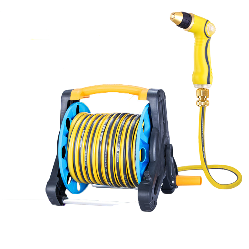 Yellow Control Gun + Coil Rack 60m Pipe Suits Wash Car Water Gun Suit Home Scour Car High-pressure Irrigation Watering Flower Gardening Cleaning Storage Rack Tools Hoses Foam Sprinkling Car Washing Artifact Brass Head