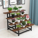 Flower Rack Iron Art Living Room Flower Rack Indoor Multi-layer Solid Wood Steel Wood Flower Rack Balcony Pot Rack Ladder Four Layers Thickened 120 Long