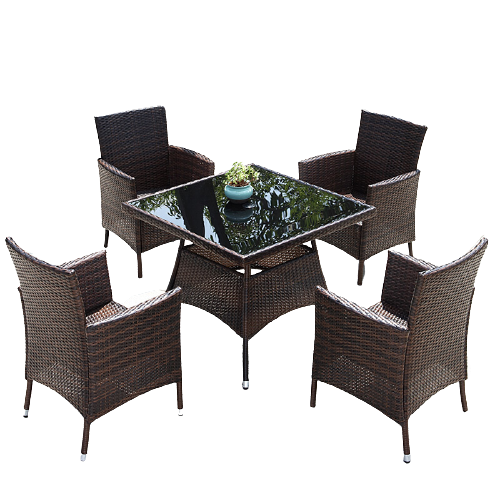 Outdoor Rattan Chair Five Piece Set Outdoor Leisure Teng Chair Courtyard Balcony Dining Table Chair 2 Chair + 1 (Square Table With Hole 90 * 90)