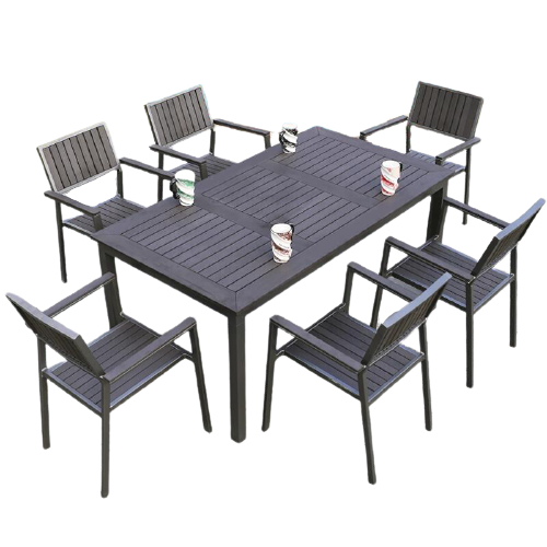 6 Chairs With 160 * 90cm Table Outdoor Tables And Chairs Courtyard Open Balcony Leisure Hotel Garden Terrace Cafe Bar Dining Anti-corrosion Wood