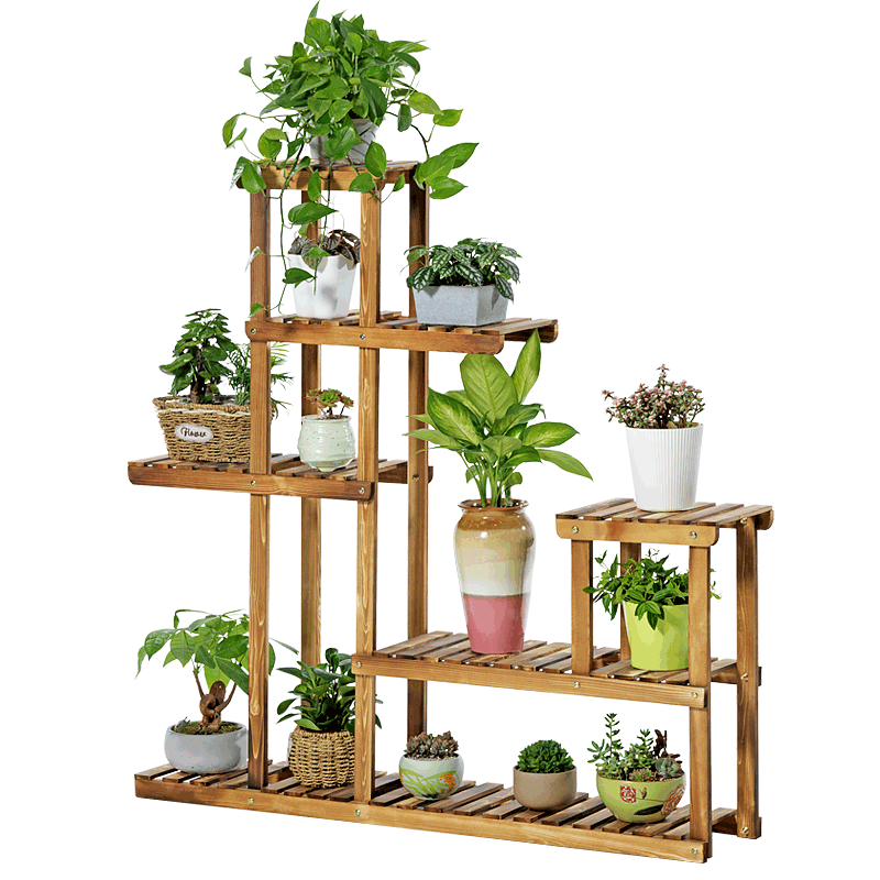 Balcony Solid Wood Flower Rack Multi-layer Fleshy Indoor Solid Wood Flower Rack [surface Carbonization + Anti-corrosion]