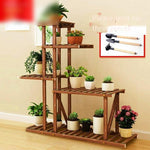 Solid Wood Flower Rack Outdoor Balcony Flower Pot Rack Indoor Floor Hanging Orchid Plant Rack Multi-layer Bonsai Rack Flower Table S Basic Model (with Diagonal Support)