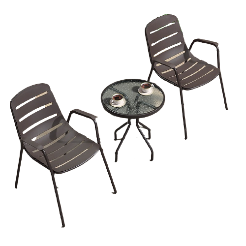 Outdoor Balcony Table And Chair Small Tea Table Iron Leisure Back Chair Commercial Combination Simple Table And Chair Three Piece Set 2 Chairs