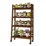 Balcony Solid Wood Multi-storey Living Room Plant Rack Indoor Floor Multi Meat Flower Pot Rack Green Pineapple Anti-corrosion Wood Mobile Flower Rack Multi Fence Carbonization 3 Layers 1m Pulley