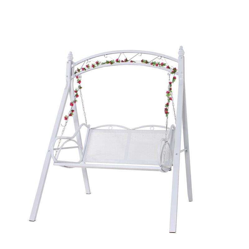 Outdoor Swing Leisure Rocking Chair Hanging Chair Athens White + Double Exquisite Cushion Flower Rattan + Colored Lamp