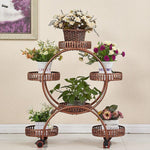 Flower Rack Multi-layer Indoor Space Saving Iron Multi-layer Flower Rack Balcony Storage Rack Living Room Belt Wheel Flower Pot Rack Red Copper 6 Basin Luxury Version (brake Universal Wheel)