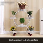 Flower Rack Multi-layer Indoor Space Saving Iron Multi-layer Balcony Storage Rack Living Room Belt Wheel Flower Pot Rack Red Copper 6 Basin Luxury Version (brake Universal Wheel)