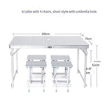 Folding Table Outdoor Portable Table And Chair Combination Set Simple All Aluminum Alloy Stool Villa Dining Table Outdoor Barbecue Table Stall Exhibition Umbrella Hole 1 Table 4 Chairs (long)