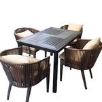 Outdoor Table And Chair Villa Garden Leisure Terrace Rattan Chair Plastic Wood Table Combination Rattan Dark Coffee Color 4 Chairs + 120cm Black Mosaic Long Table (cushion + Pillow)