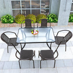 Outdoor Table And Chair Umbrella Combination Three Or Five Sets Of Courtyard Leisure Coffee Balcony Table And Chair Iron Rattan Chair Three Sets Of Balcony Courtyard Outdoor Table And Chair Upgrade Chair: 4 + 1 [with 80cm