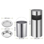 Stainless Steel Trash Can 5L with Ashtray Garbage Bin With Double Barrel Inside and Outside Suitable for Hotel Lobby, Elevator Entrance, Courtyard, Garden