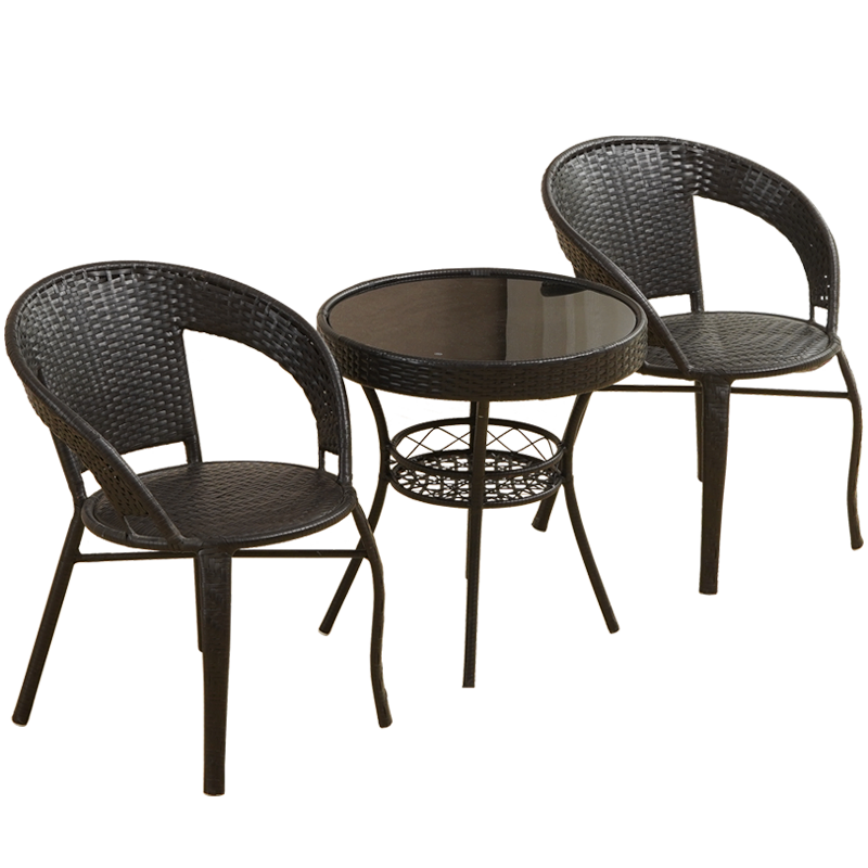 58cm Rattan Chair Three Piece Set Outdoor Balcony Table Chair Small Tea Table Combination Outdoor Courtyard Living Room Furniture