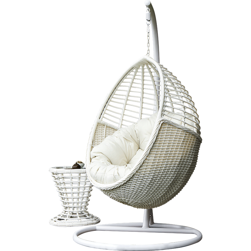 Hanging Basket Rattan Chair Swing Outdoor Balcony Indoor Net Red Bird's Nest Chair Household Rocking Chair Bedroom Ivory [including Luxury Cushion] + Tea Table