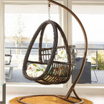 Hanging Chair Basket Rattan Balcony Bassinet Chair Indoor Single Swing Chair Upgrade Bold Imitation Wood Grain Color With Cushion Carpet