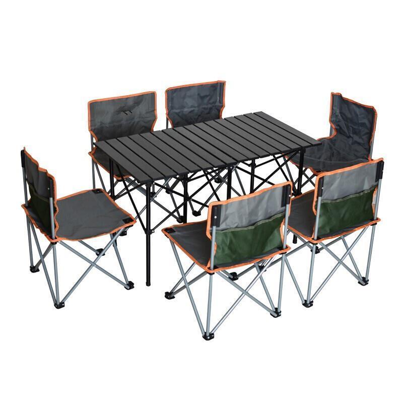 Seven Piece Set Car Travel Simple Folding Tables And Chairs Outdoor Portable Picnic Camping Barbecue Car Driving Travel Aluminum Alloy Table Set Field Chair