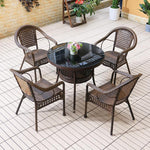 Balcony Small Table And Chair Outdoor Courtyard Rattan Chair Three Piece Set Garden Terrace Rattan Weaving Simple Leisure Tea Table Combination [with Cushion] 2 Chairs + 60 Transparent Round Table