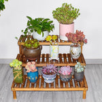 Solid Wood Flower Rack Flower Stool Living Room Flower Pot Simple Modern Balcony Wooden Ladder Meat Green Basket Plant Combination Carbonization Ladder 58cm Large Medium And Small Combination