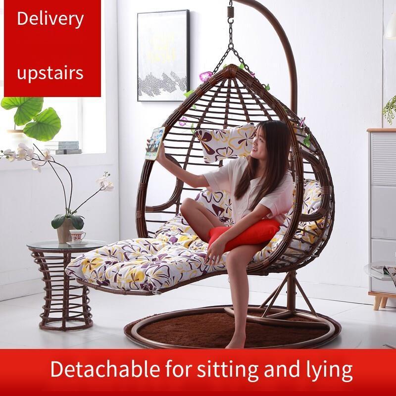 Thick Rattan Hanging Chair Swing Basket Living Room Hammock Indoor Bird's Nest Lazy Rocking Chair Double Hanging Orchid Outdoor Drop Chair Lazy Rocking Chair Thick Rattan Double With Armrest Pedal Brown