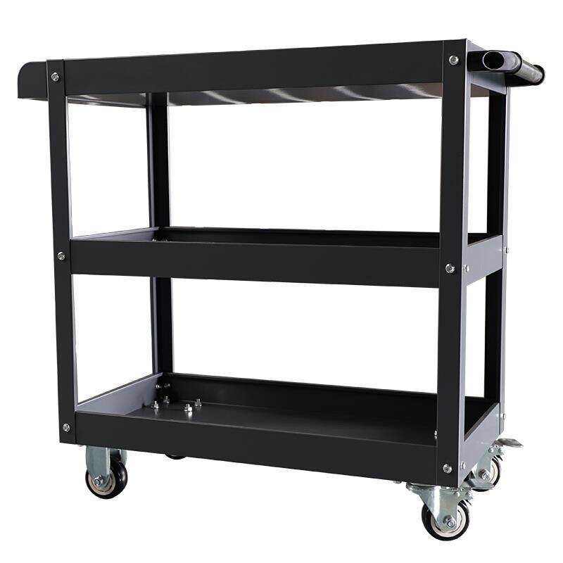 3-Tier Tool Trolley Kit Steel Tray Trolley Tools Storage Service Cart 100kg Load Mobile Cargo Shelf for Workshop Garage Repair Maintenance