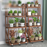 Flower Rack Storage Rack Balcony Flower Pot Hanger Flower Rack Solid Wood With Wheel Four Layers 100 + Wheel Thickened Type