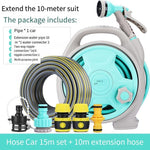 Household Flower Watering Water Pipe Truck Water Pipe Hose Storage Rack Garden Flower Watering Artifact Car Washing Water Gun Nozzle Water Pipe Truck 15m Suit + 10m Extension Water Pipe