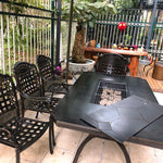 Outdoor Barbecue Table And Chair Cast Aluminum Terrace Set Courtyard Garden Iron Art Home Leisure Combination Bbq Table Smokeless Multi-function Electric 8 + 1 [eli With 230cm Double Stove Long Table] Electric + Charcoal Grill Hot Pot